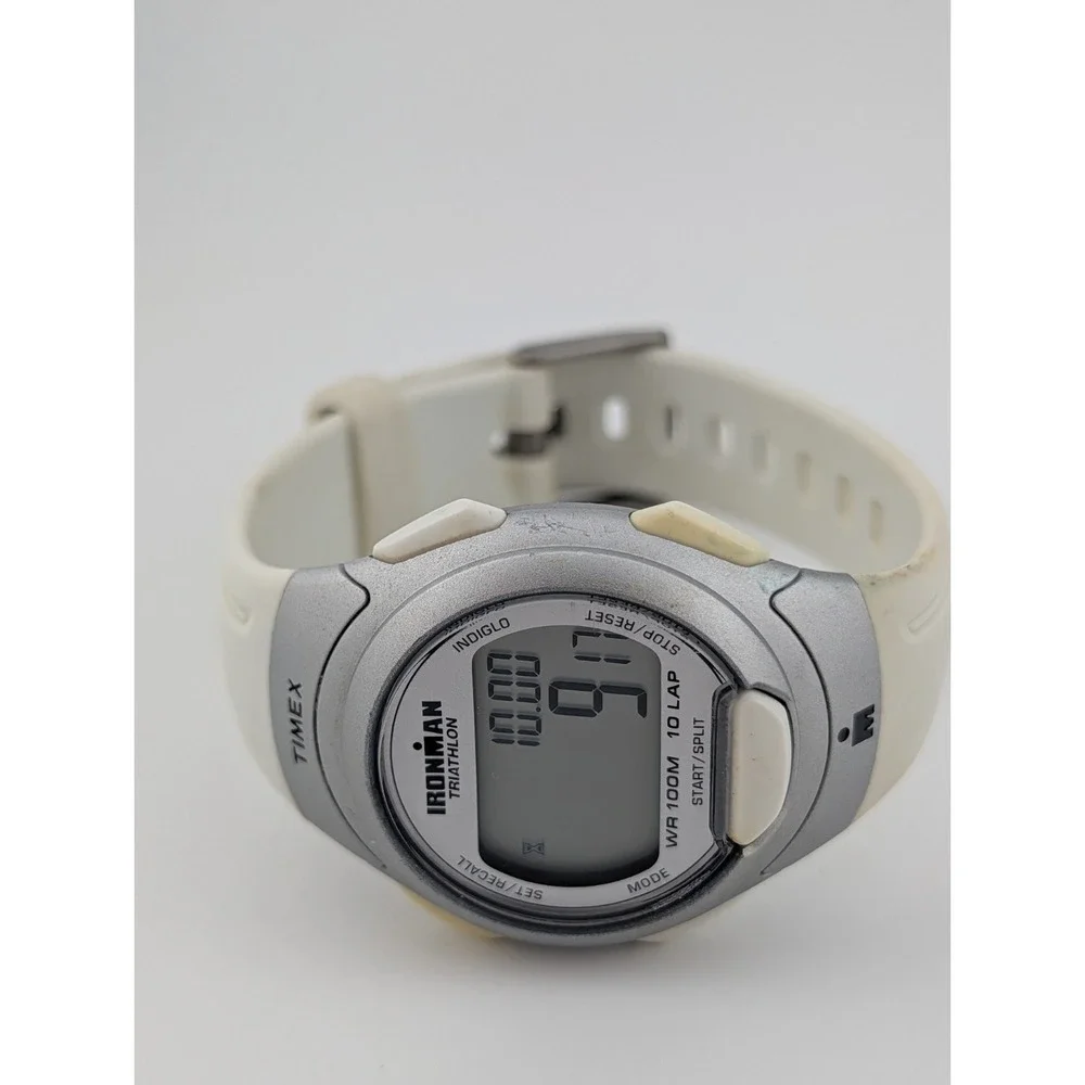 Timex Ironman Triathlon Digital Watch Men‎ 40mm Case 10 Lap White- New Battery